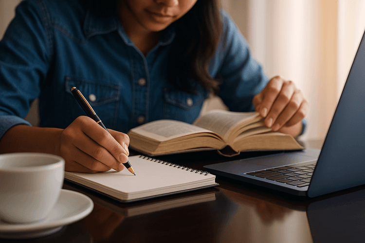 Woman writing in a notebook