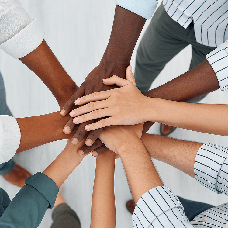 People putting their hands on top of each other as a team